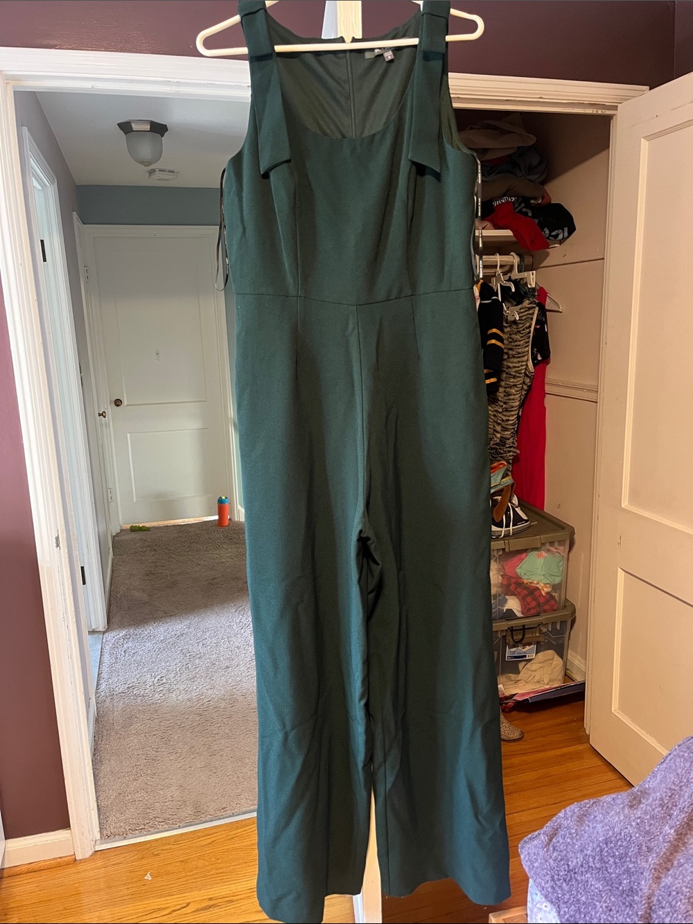 julia jordan Dark Green Square-Neck Wide-Leg Jumpsuit
